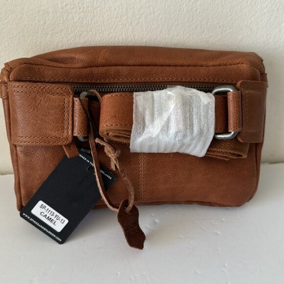 SPIKES & SPARROW Leather Belt Bag With Front Zip Pocket Camel Brown - Picture 15 of 16